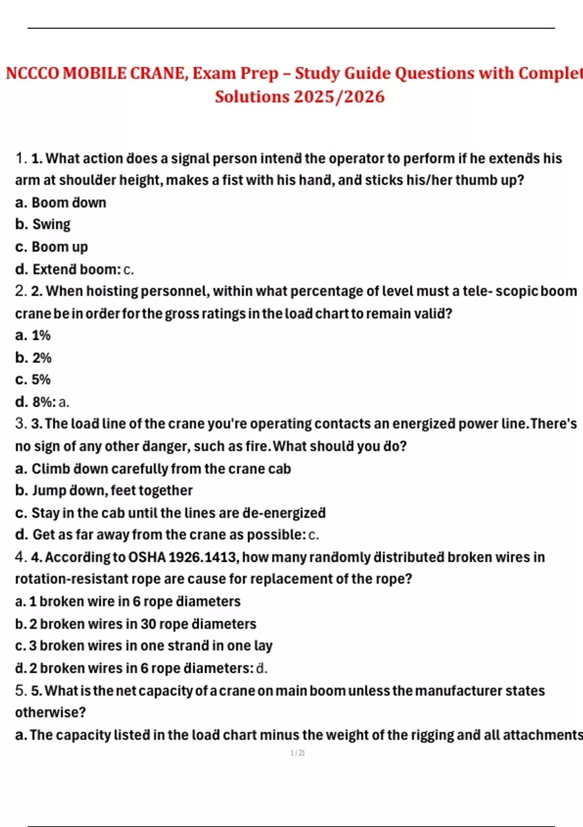 NCCCO Mobile Crane – Exam Prep Study Guide Questions with Complete ...