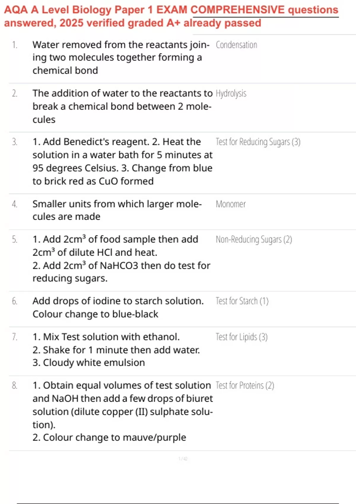 AQA A Level Biology Paper 1 EXAM COMPREHENSIVE questions answered, 2025 ...