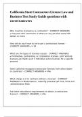 California State Contractors License Law and Business Test Study Guide questions with correct answers