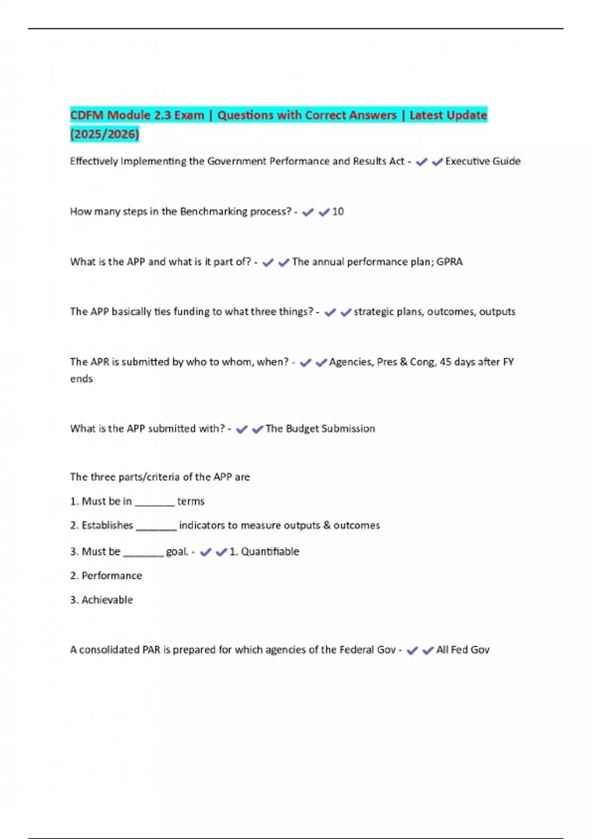 CDFM Module 2.3 Exam | Questions with Correct Answers | Latest Update ...