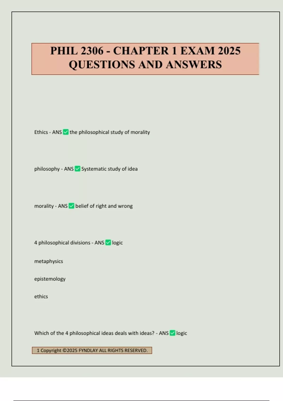 PHIL 2306 - CHAPTER 1 EXAM 2025 QUESTIONS AND ANSWERS - PHIL 2306 ...