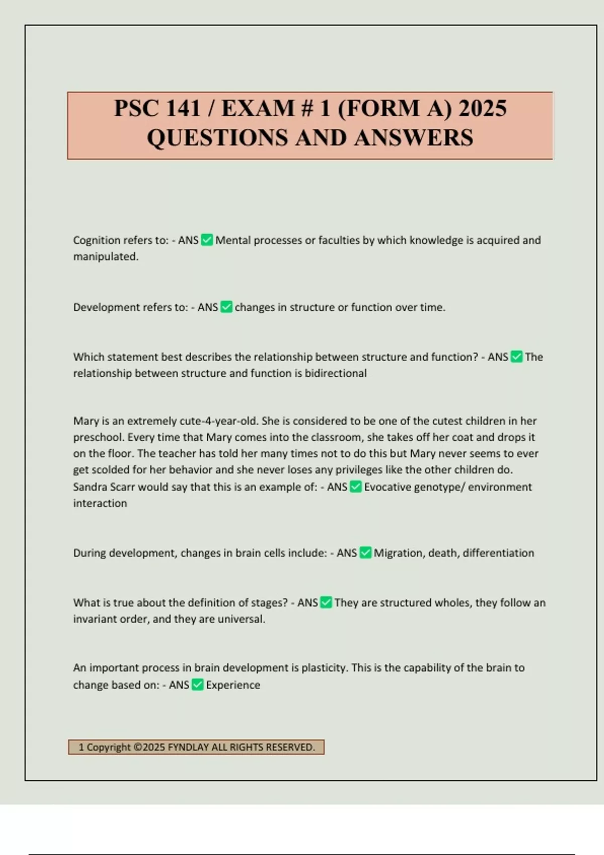 PSC 141 / EXAM # 1 (FORM A) 2025 QUESTIONS AND ANSWERS - PSC 141 ...