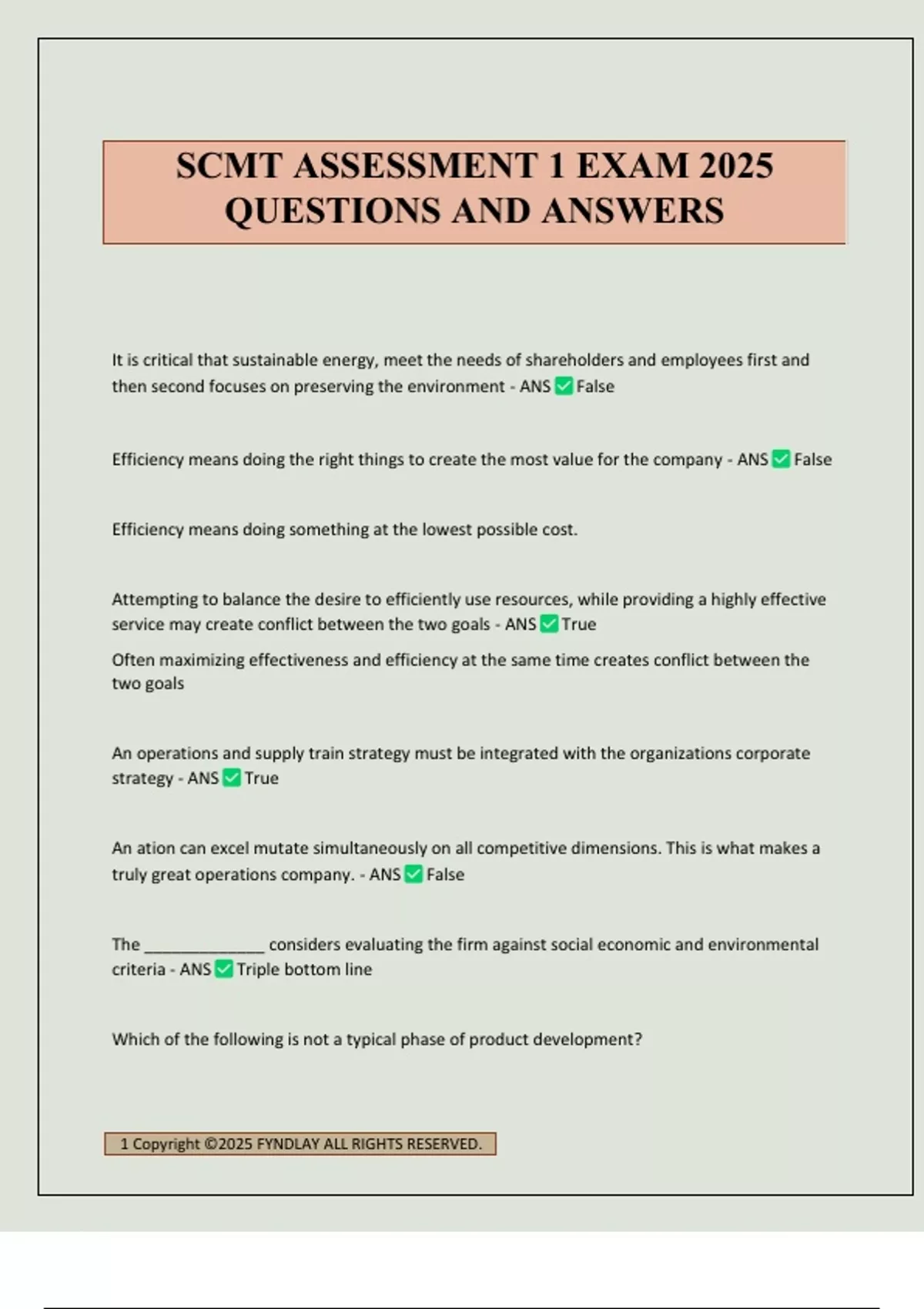 Scmt Prs SCMT ASSESSMENT 1 EXAM 2025 QUESTIONS AND ANSWERS - SCMT - Stuvia US