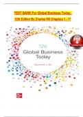 TEST BANK For Global Business Today&comma; 12th Edition By Charles Hill&comma; Verified Chapters 1 - 17&comma; Complete Newest Version