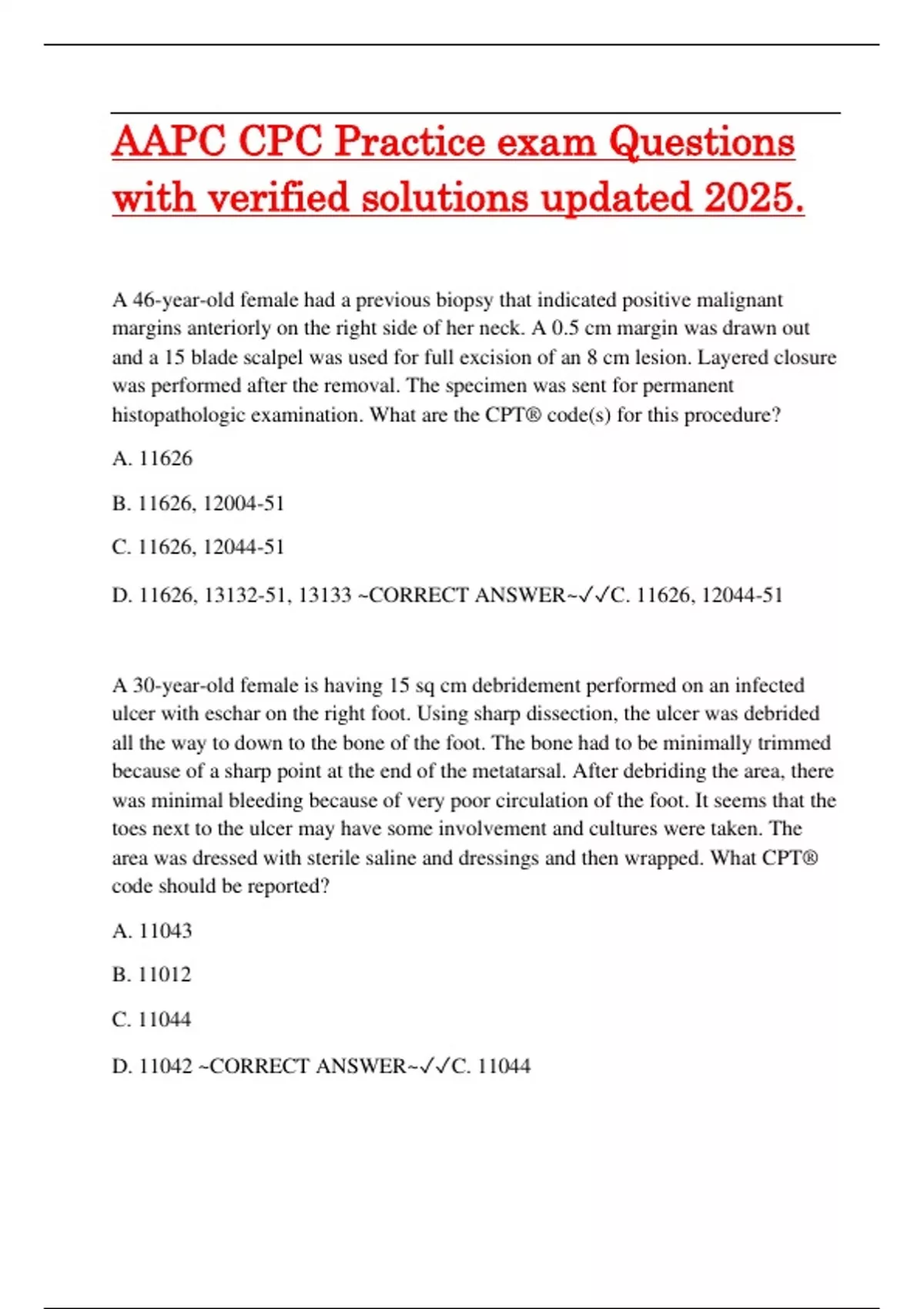 AAPC CPC Practice Exam 2025: Verified Questions & Solutions for Medical ...