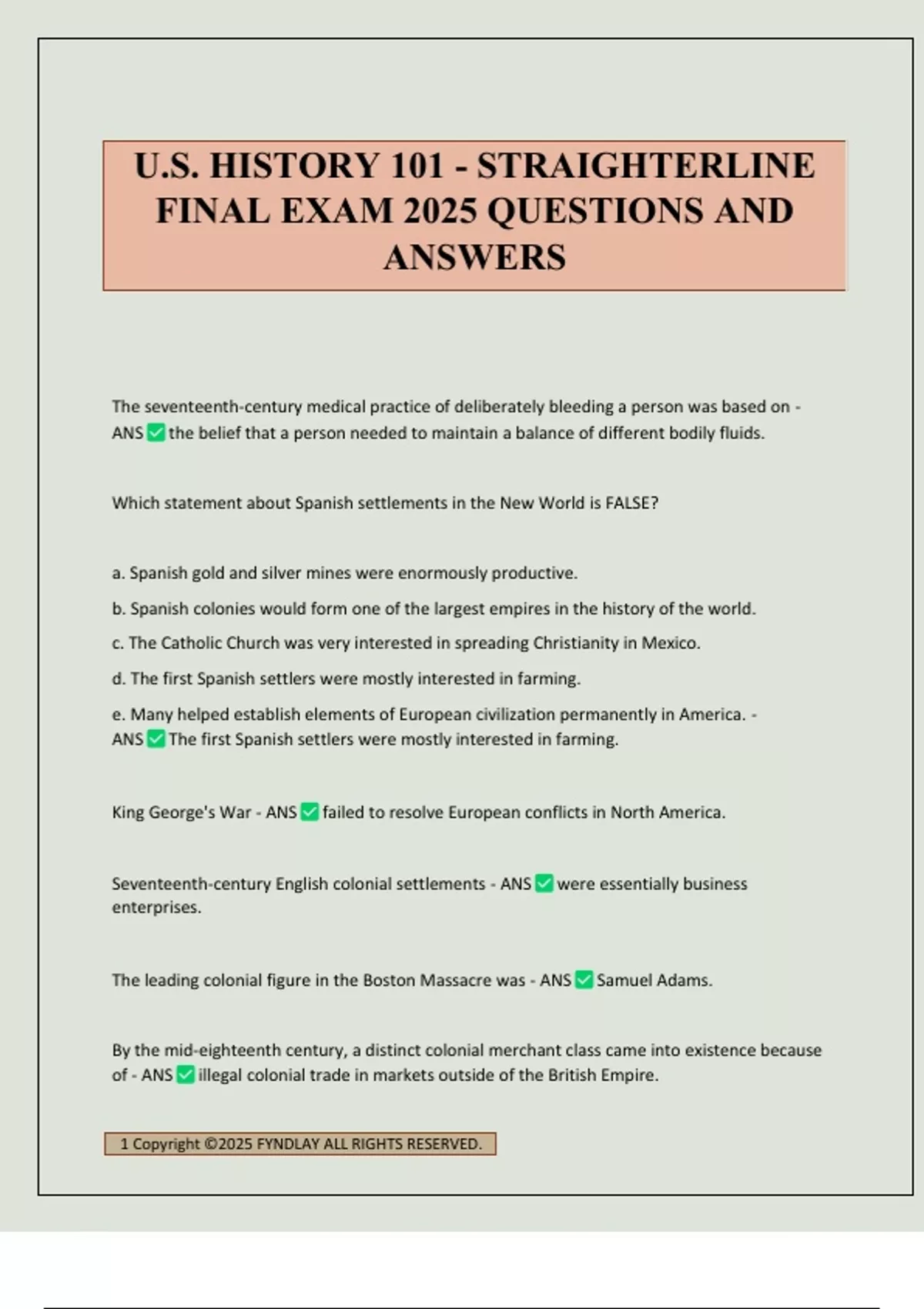 U.S. HISTORY 101 - STRAIGHTERLINE FINAL EXAM 2025 QUESTIONS AND ANSWERS ...