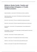 Midterm Study Guide&colon; Family and Relationships &lpar;Chapters 1-7&rpar; with verified answers 