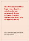  IRSC MCB2010 Brand New Expert Exam Questions with Clear Correct Answers&vert;All Graded A&plus;&vert;Latest Premium Update&lpar;2025-2026&rpar;&vert;100&percnt; Guaranteed Success&period;