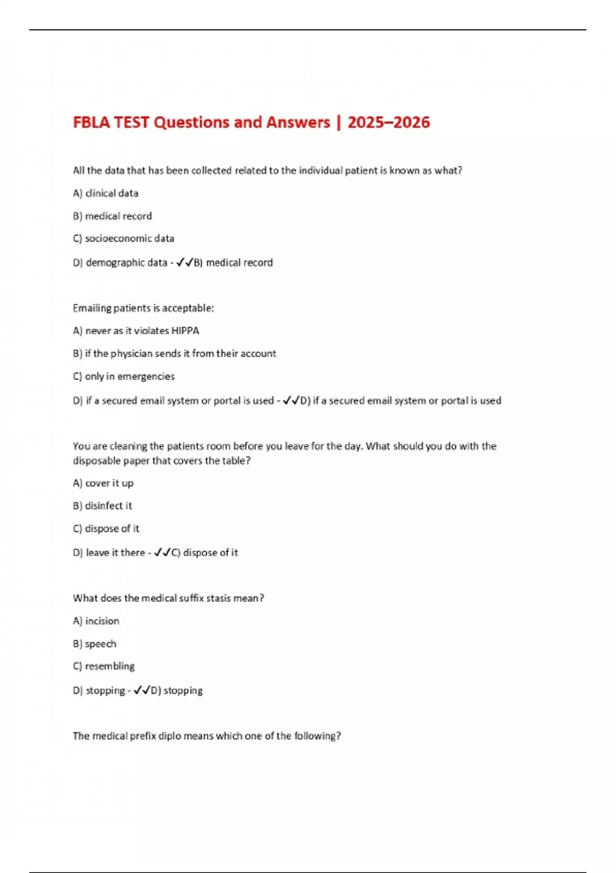 Fbla Testing FBLA TEST Questions and Answers | 2025–2026 - FBLA - Stuvia US