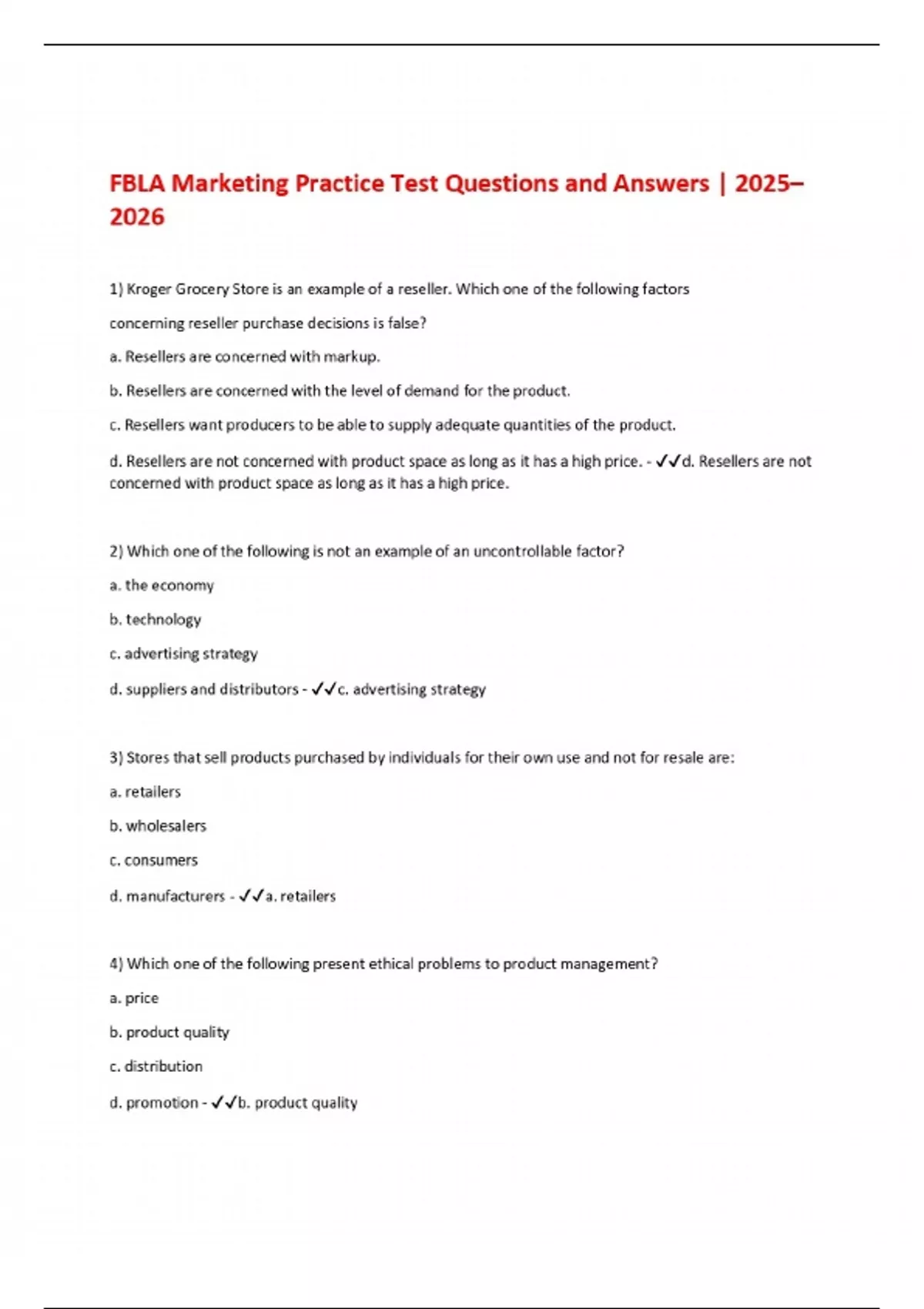 Computer Applications Fbla Practice Test FBLA Marketing Practice Test Questions and Answers | - FBLA - Stuvia US