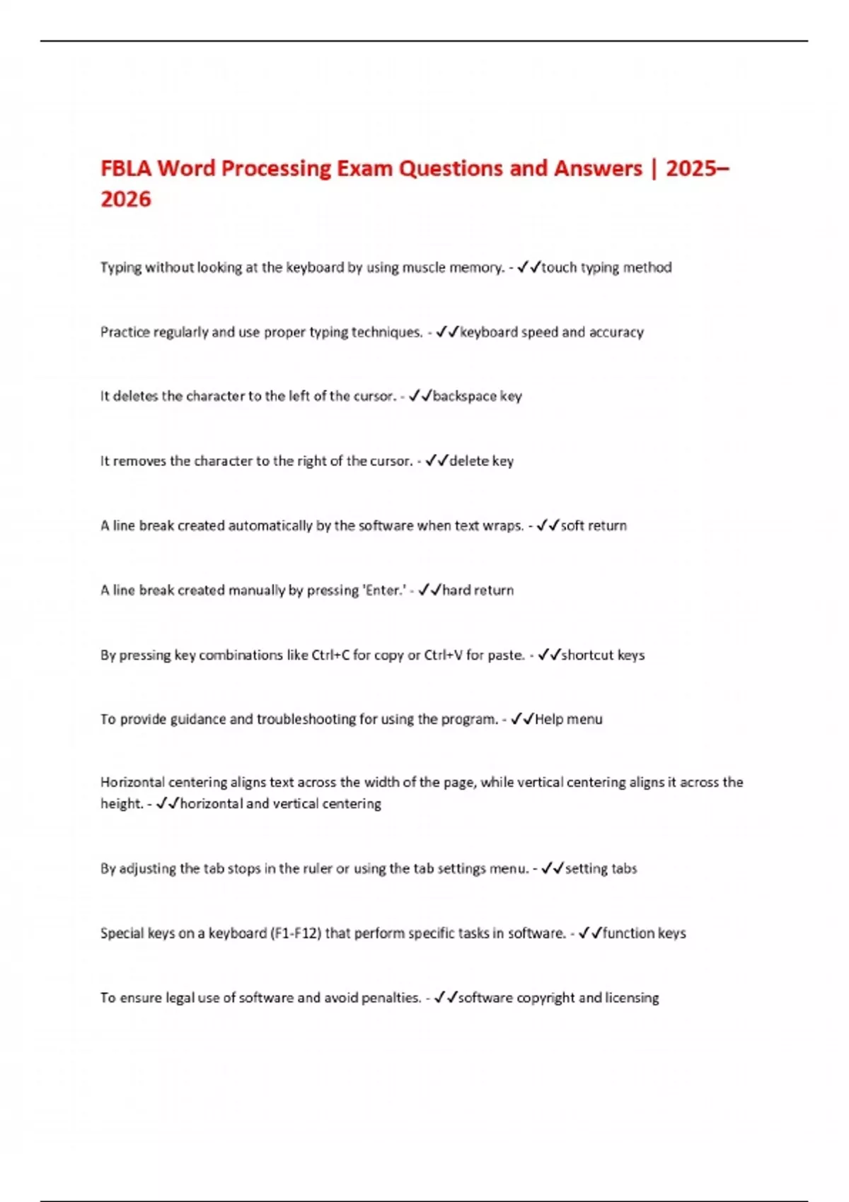 Computer Applications Fbla Practice Test FBLA Word Processing Exam Questions and Answers | - FBLA - Stuvia US