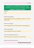 Interpreter Certification Exam Prep  Questions and Correct Answers&sol; Latest  Update &sol; Already Graded