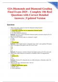 GIA Diamonds and Diamond Grading Final Exam 2025 &ndash; Complete 186 Real Questions with Correct Detailed Answers &vert; Updated Version