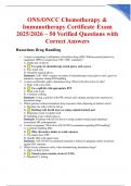 ONS&sol;ONCC Chemotherapy & Immunotherapy Certificate Exam 2025&sol;2026 &ndash; 50 Verified Questions with Correct Answers