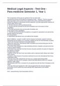 Medical Legal Aspects - Test One - Para medicine Semester 1&comma; Year 1 Questions with Correct Answers