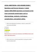 LOCAL ANESTHESIA -CDCA BOARD EXAM &vert;  Questions and Correct Answers &vert; Latest  Update 2025&sol;2026 Questions are based on the  most commonly tested topics such as  pharmacology&comma; anatomy&comma; techniques&comma;  complications&comma; and patient safety