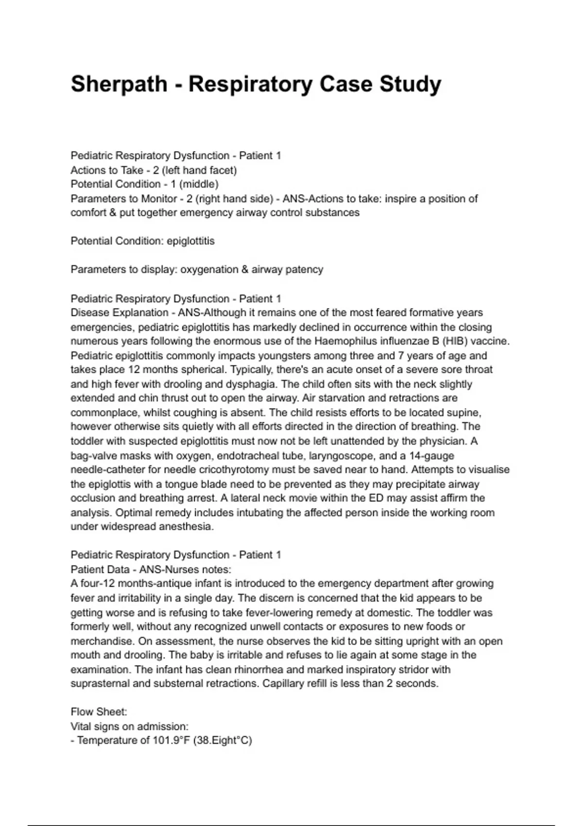 Sherpath - Respiratory Case Study NEWEST 2025/2026 ACTUAL EXAM COMPLETE ...