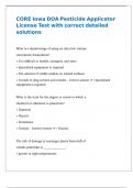 CORE Iowa DOA Pesticide Applicator License Test with correct detailed solutions