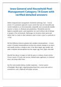 Iowa General and Household Pest Management Category 7A Exam with verified detailed answers 