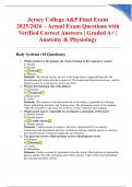 Jersey College A&P Final Exam 2025&sol;2026 &ndash; Actual Exam Questions with Verified Correct Answers &vert; Graded A&plus; &vert; Anatomy & Physiology