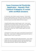 Iowa Commercial Pesticide Applicator - Aquatic Pest Control &lpar;Category 5&rpar; exam with verified answers 