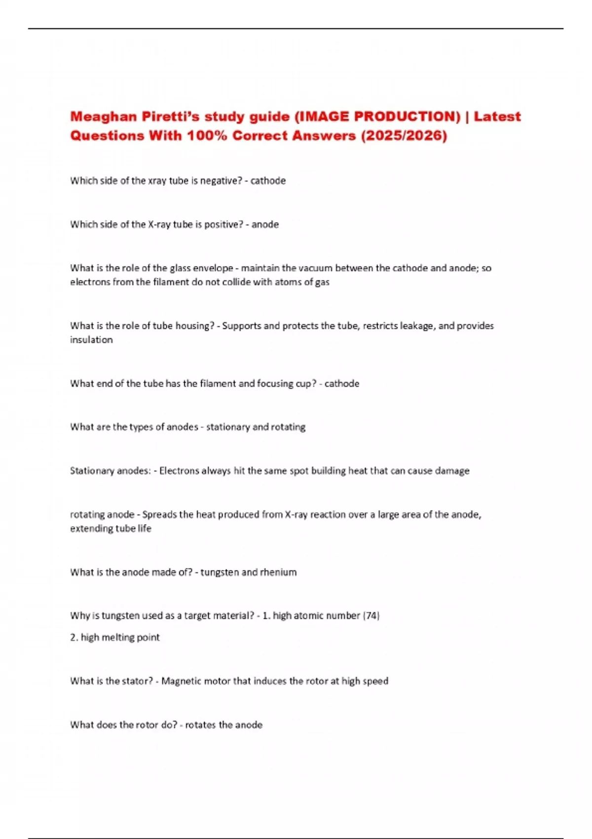 Meaghan Piretti’s study guide (IMAGE PRODUCTION) | Latest Questions With 100% Correct Answers ...