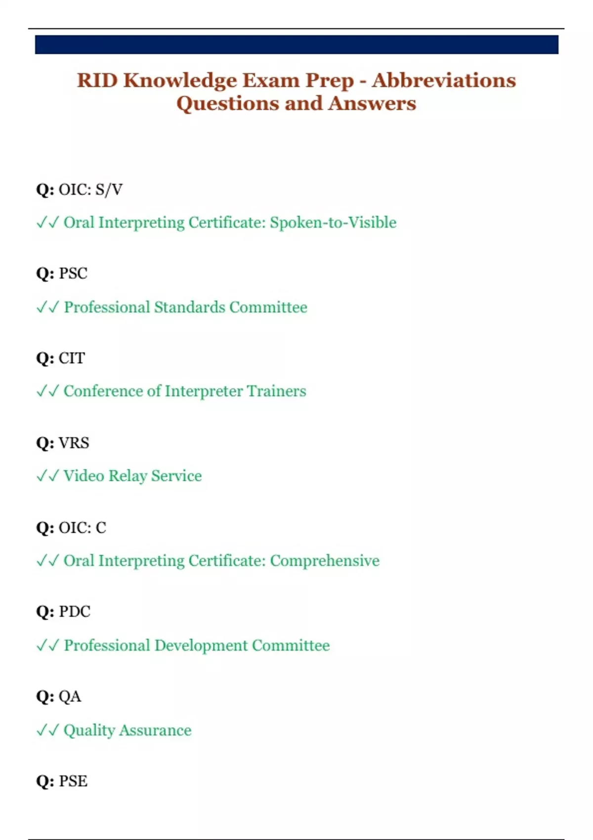RID Knowledge Exam Prep - Abbreviations Questions and Answers - RID ...