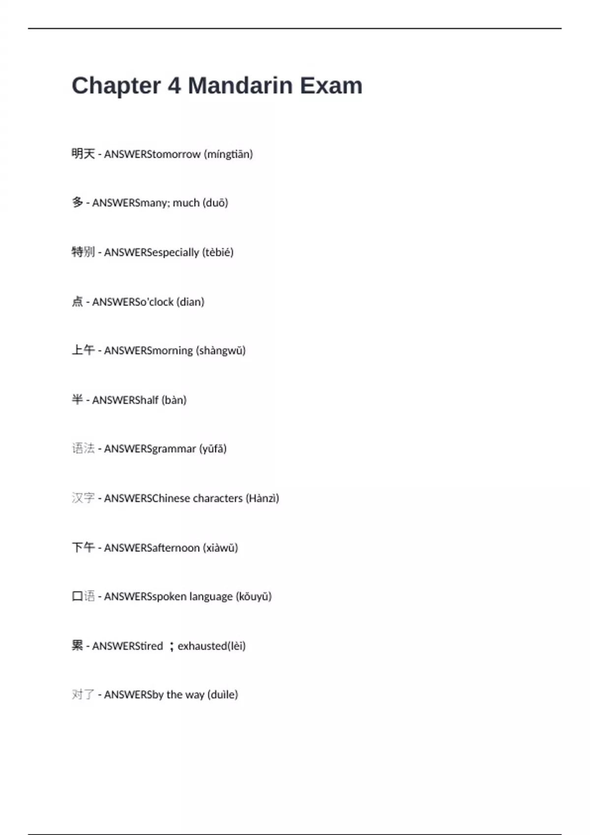 Chapter 4 Mandarin Exam Questions and Answers 100% CORRECT - Chapter 4 ...