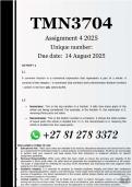 TMN3704 Assignment 4 &lpar;100&percnt; ANSWERS&rpar; 2025 - DUE 14 August 2025