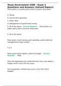 Texas Government 2306 - Exam 3 Questions and Answers &lpar;Solved Papers&rpar;Texas Government 2306 - Exam 3 Questions and Answers &lpar;Solved Papers&rpar;