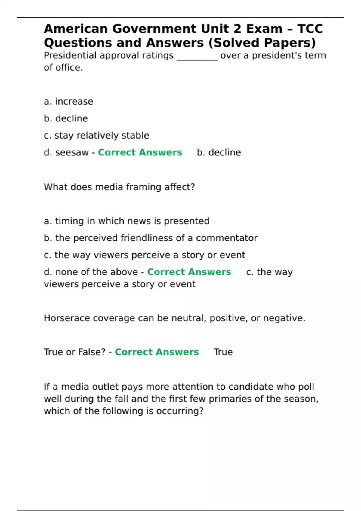 Summary American Government Unit 2 Exam – TCC Questions and Answers ...
