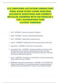 CLC CERTIFIED LACTATION CONSULTANT  FINAL EXAM STUDY GUIDE 2025/2026  ACCURATE QUESTIONS AND CORRECT  DETAILED ANSWERS WITH RATIONALES ||  100% GUARANTEED PASS  <LATEST VERSION> 