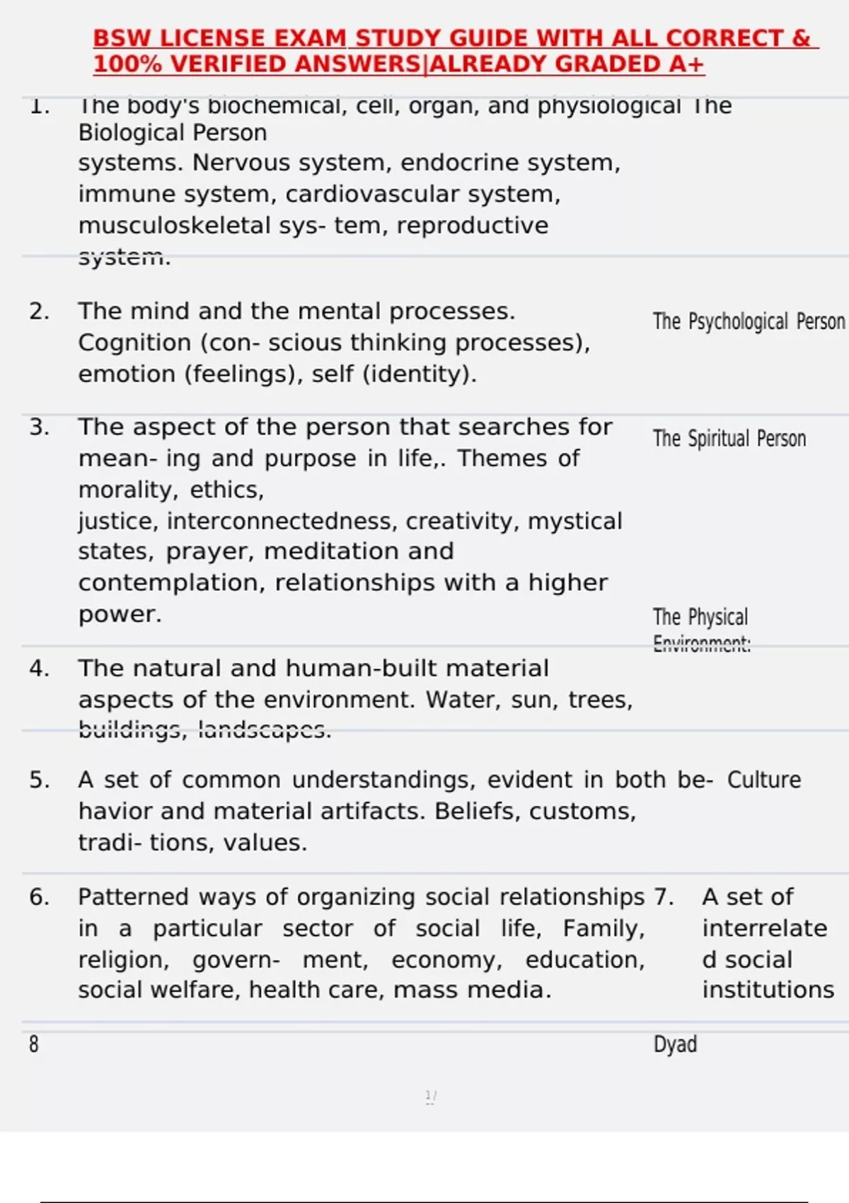 BSW LICENSE EXAM STUDY GUIDE WITH ALL CORRECT & 100% VERIFIED ANSWERS ...