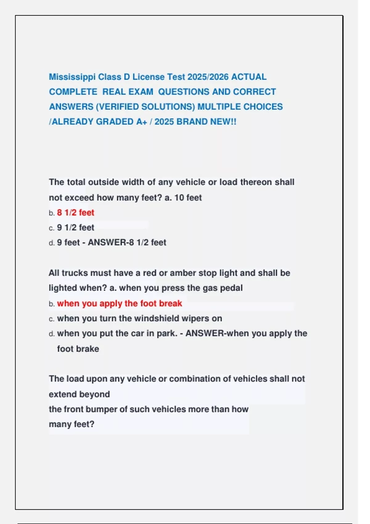 Mississippi Class D License Test 2025/2026 ACTUAL COMPLETE REAL EXAM ...