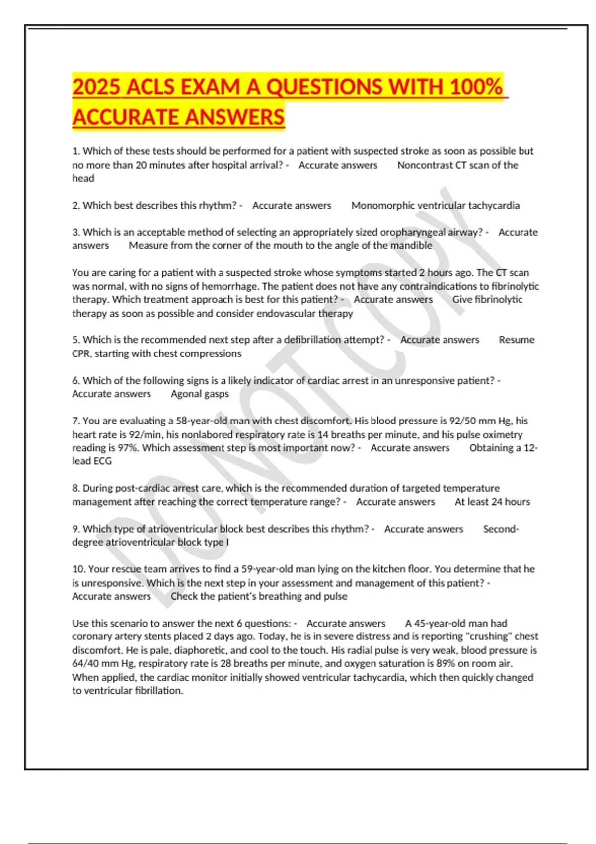 2025 ACLS EXAM A PLUS QUESTIONS WITH 100% ACCURATE ANSWERS - ACLS ...