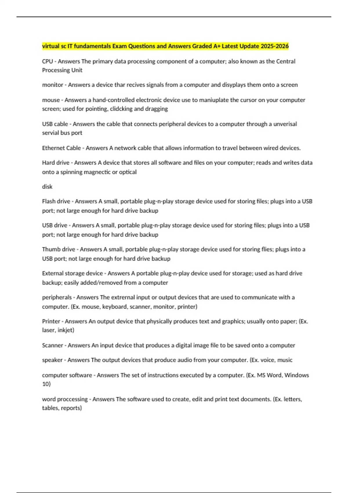 virtual sc IT fundamentals Exam Questions and Answers Graded A+ Latest ...