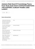 Alabama State Board Of Cosmetology Theory Exam Study Guide EXAM COMPLETE QUESTIONS AND ANSWERS &vert; ALREADY PASSED &vert; 2025 LATEST&excl;&excl;