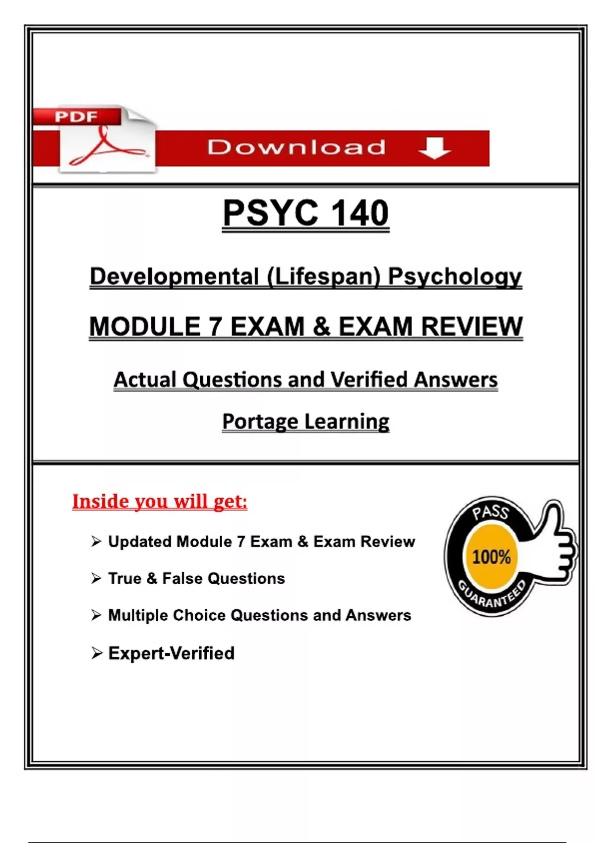 PSYC 140 Module 7 Lockdown Exam & Review | Portage Learning | 2026 / ...