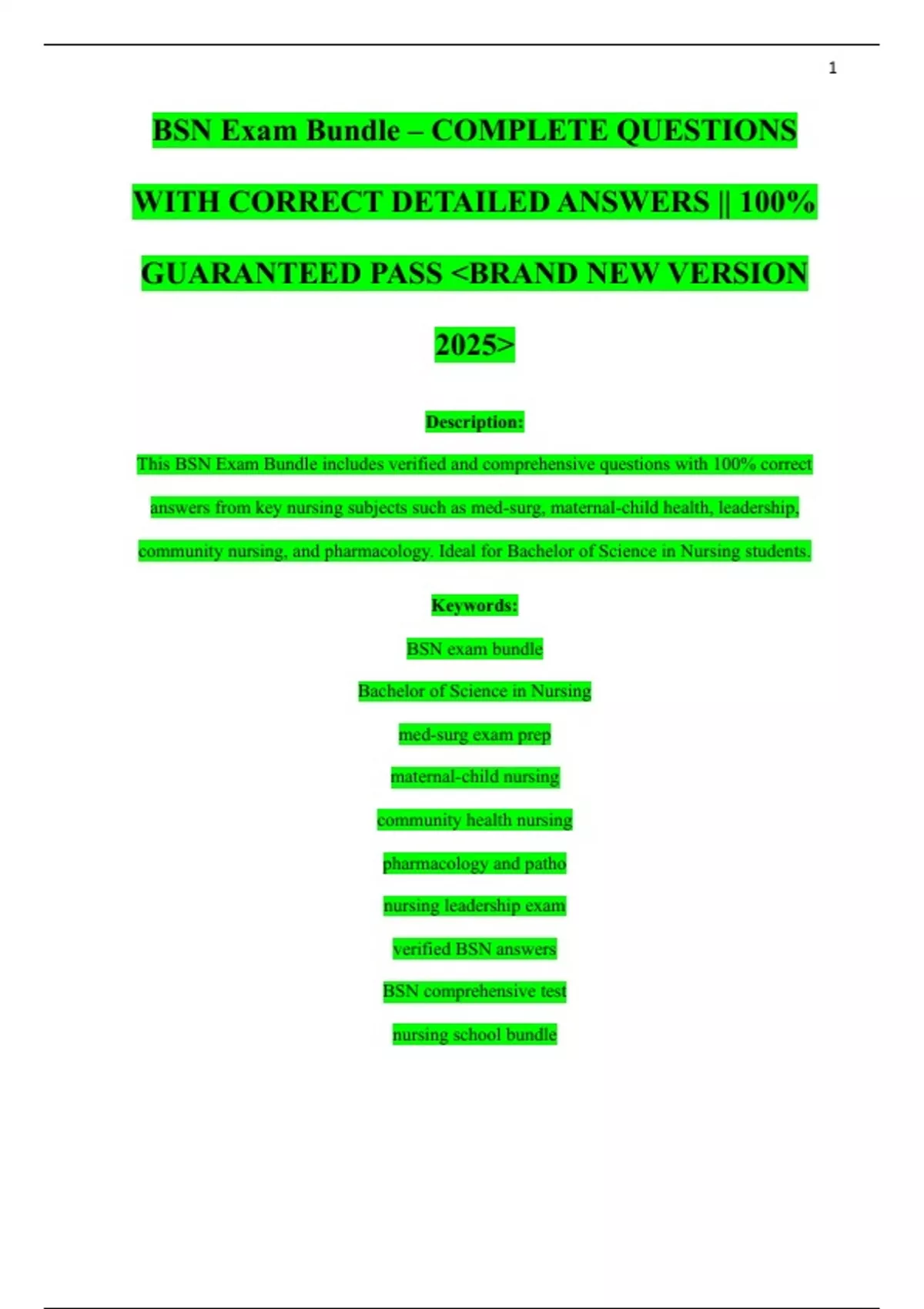 BSN Exam Bundle – COMPLETE QUESTIONS WITH CORRECT DETAILED ANSWERS ...