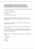 Mental Health NURS 6005 Marquette Exam Questions With Correct Answers