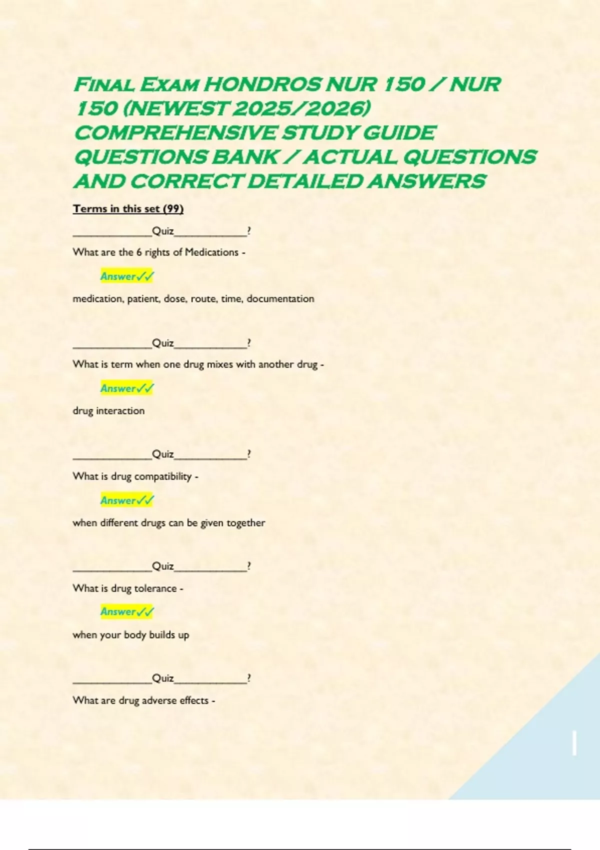 HONDROS NUR 150 / NUR 150 (2025/2026) EXAM 1 / QUESTIONS & ANSWERS ...