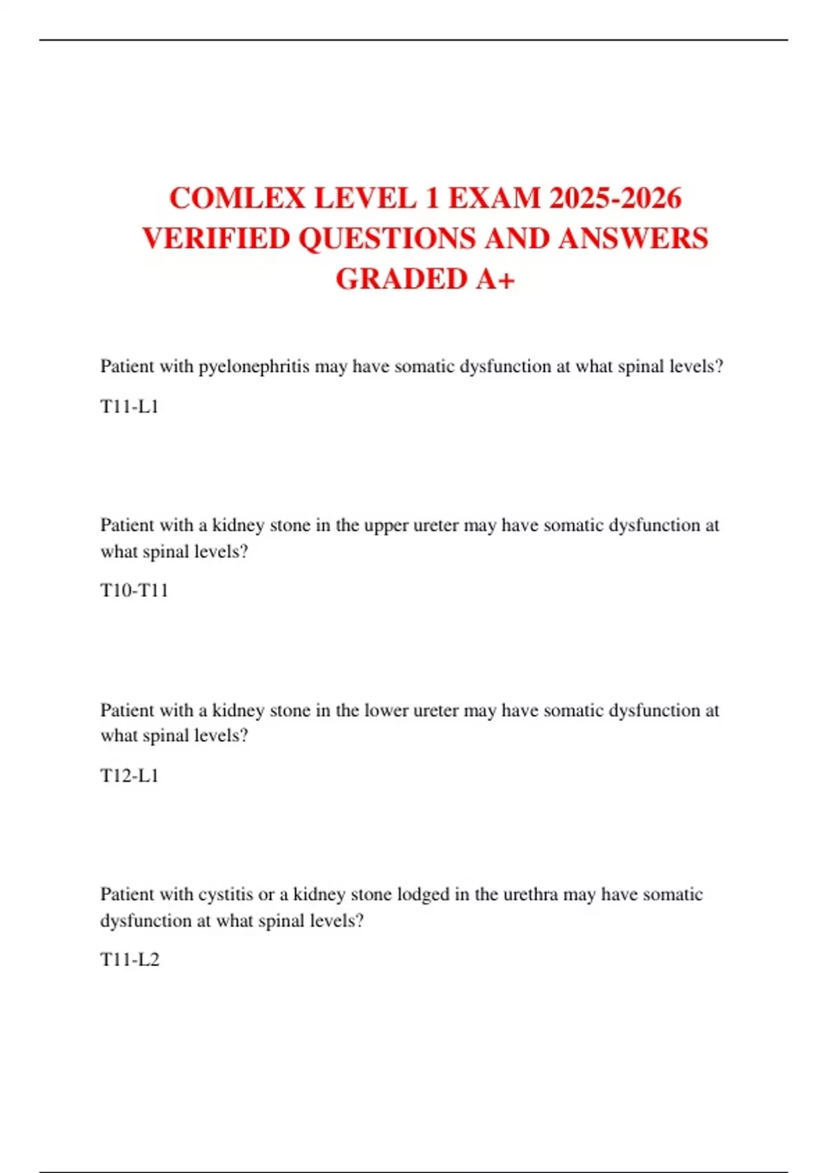 COMLEX LEVEL 1 EXAM VERIFIED QUESTIONS AND ANSWERS GRADED A+ - COMLEX ...