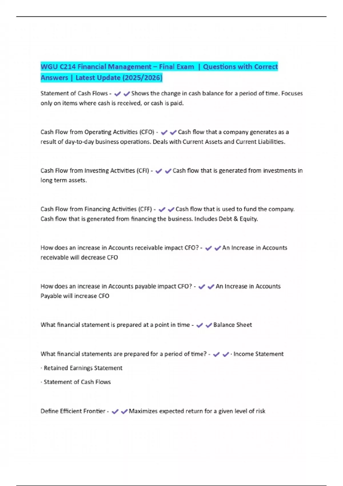 WGU C214 Financial Management – Final Exam | Questions with Correct ...