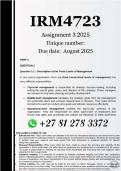 IRM4723 Assignment 3 &lpar;100&percnt; ANSWERS&rpar; 2025 - DUE August 2025