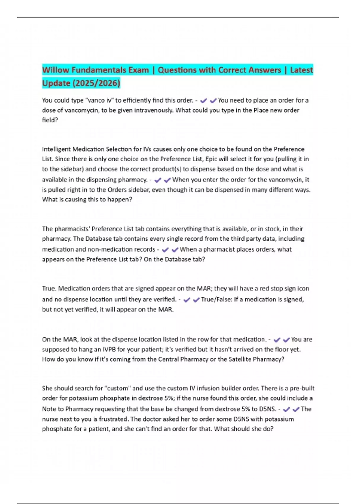 Willow Fundamentals Exam | Questions with Correct Answers | Latest ...