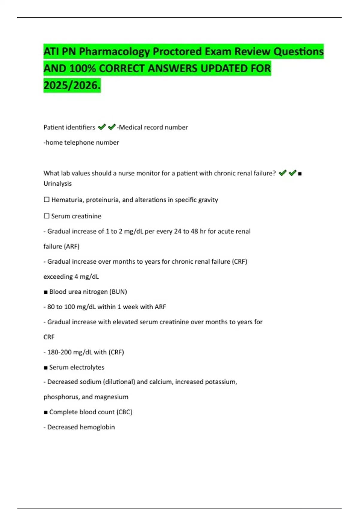 ATI PN Pharmacology Proctored Exam Review Questions AND 100% CORRECT ...