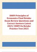 D089 Principles of  Economics Final Retake  Exam Review Questions and  Correct Answers Latest  2025&sol; D089 OA Retake  Practice Test 2025  