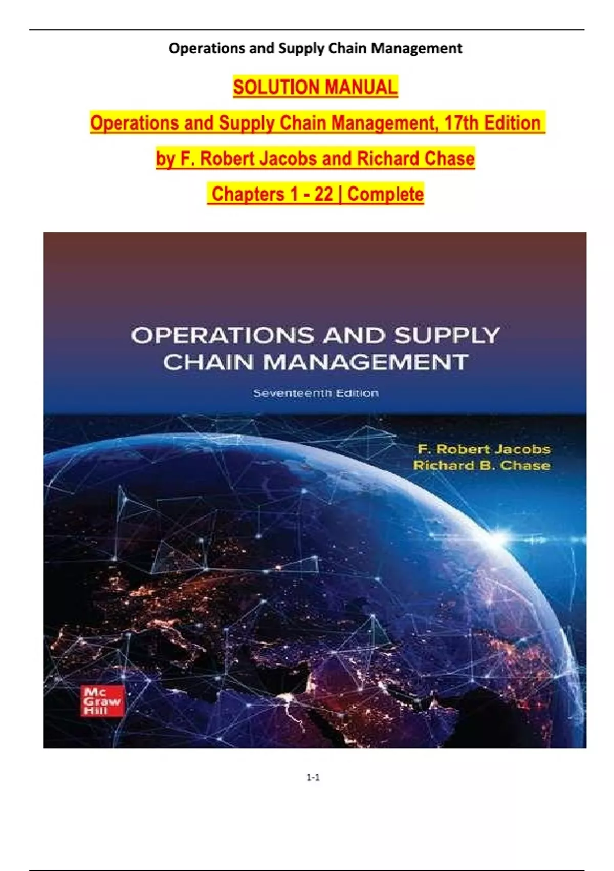Solution Version Solution Manual For Operations and Supply Chain Management, 17th ...