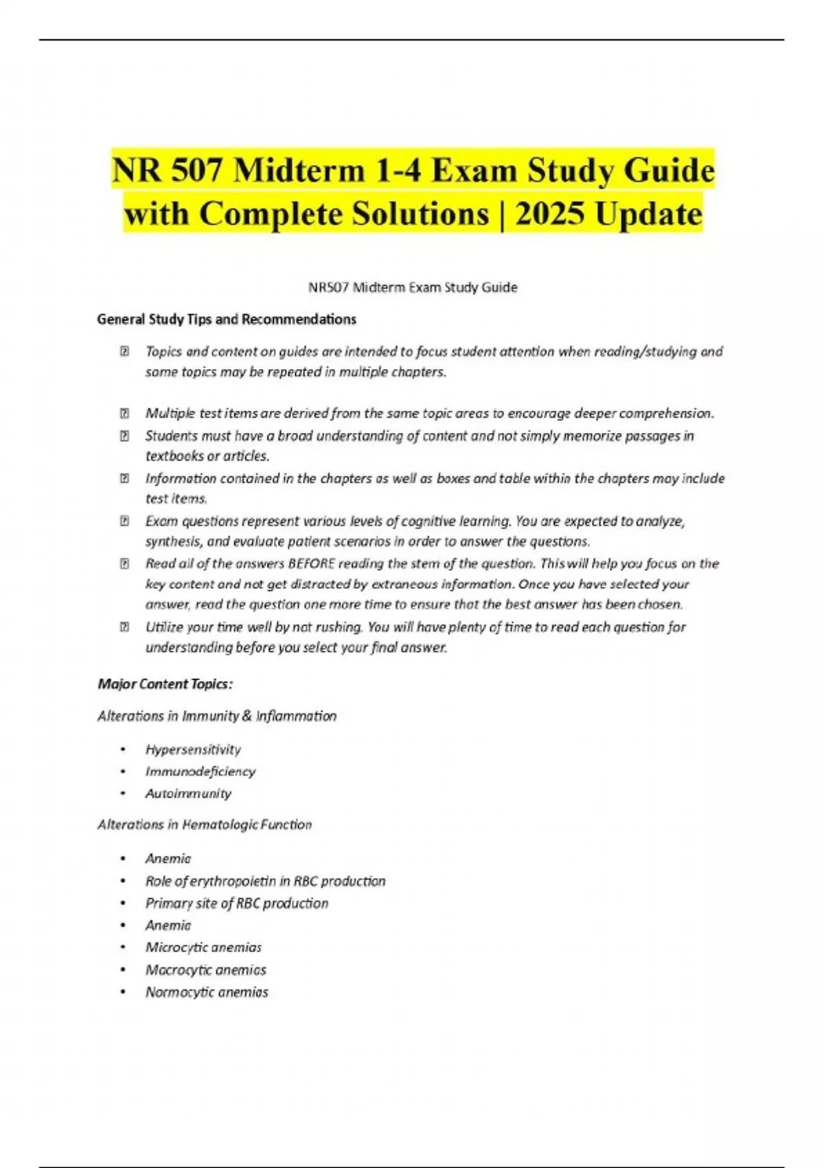 NR 507 Midterm 1-4 Exam Study Guide with Complete Solutions | 2025 ...