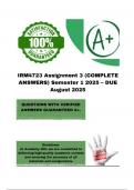 IRM4723 Assignment 3 (COMPLETE ANSWERS) Semester 1 2025 – DUE August 2025; 100% correct solutions and explanations. 